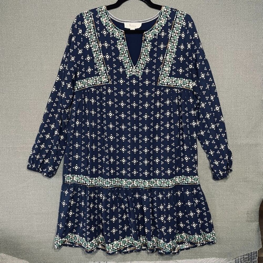 Nurture by Westbound Embroidered Long Sleeve Tunic Dress Lined Tiered Prairie L